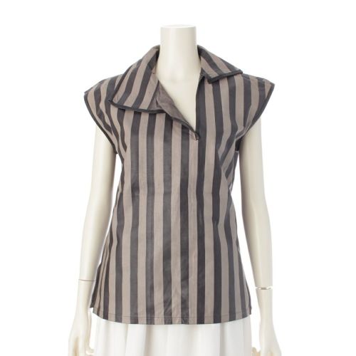 イッセイミヤケ 70s 初期 単色タグ 牛皮 革 平面 変形 ストライプ ペイント ノースリーブ トップス ブラック グレー