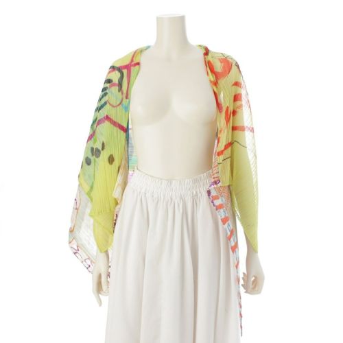 プリーツプリーズ イッセイミヤケ 変形 アシンメトリー ポンチョ 羽織り PP17-AD361 イエロー系 マルチカラー F