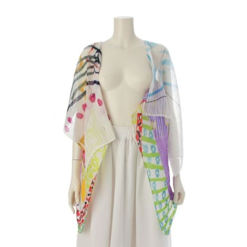 プリーツプリーズ イッセイミヤケ 変形 羽織り ポンチョ PP17-AD361 ホワイト系 マルチカラー ‐