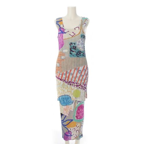 プリーツプリーズ イッセイミヤケ 01SS 総柄 ノースリーブ チュニック ワンピース ロング スカートセットアップ PP12-JK412 PP12-JG411 グレー系 マルチカラー 4