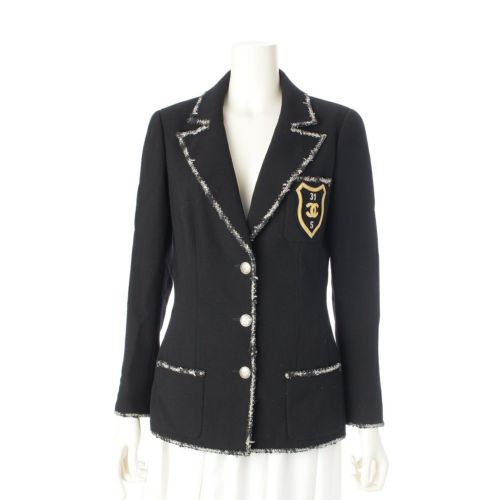 シャネル ウール 05C ココマーク エンブレム ジャケット P24952 ブラック 36