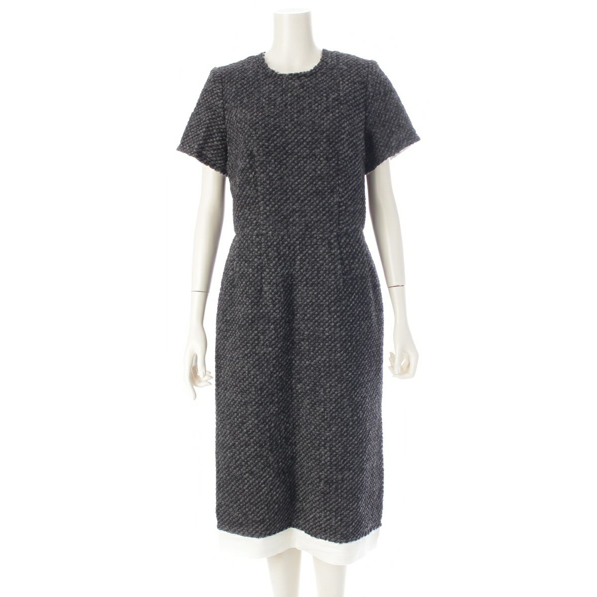 コムデギャルソン AD2014 ウール混 二重 半袖 ロング ワンピース ドレス GN-O030 グレー S