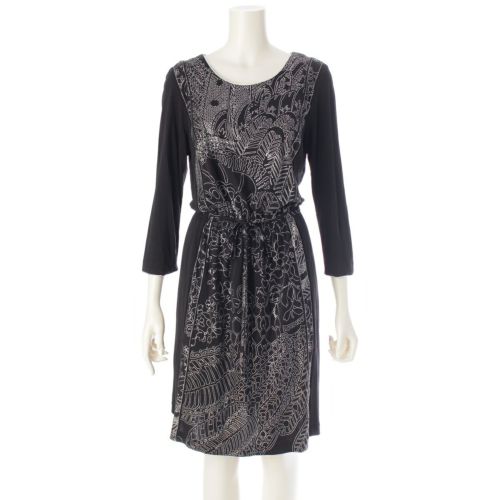 レオナール カンカン素材 シルエット柄 ワンピース ドレス 0120335 ブラック ホワイト L