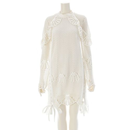 セルフポートレート クロシェット ミニ ドレス オフホワイト UK10