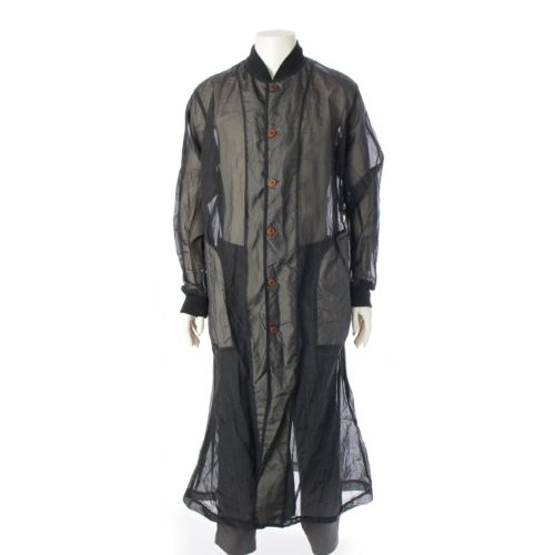 ブラックコムデギャルソン AD2009 ポリエステル フィルタークロス シースルー ロングスタッフ コート アウター トップス １F-C002 ブラック XL