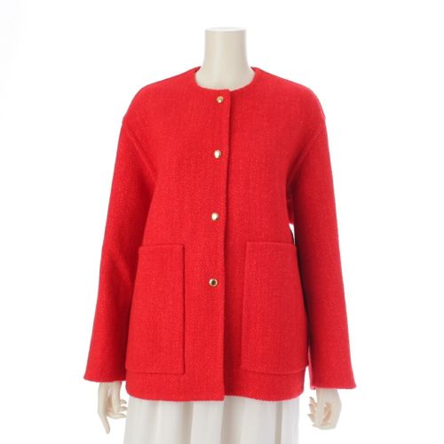 ドゥロワー 23AW WINTER2 ウール アクリル ナイロン ツイードケヌキ ジャケット 6522-234-0809 レッド 36