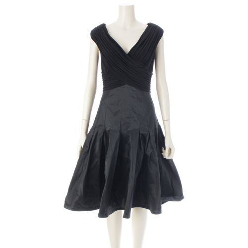 タダシショージ コレクション 切替 ギャザー ノースリーブ ロング ワンピース ドレス ブラック 2