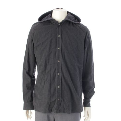 ラフシモンズ 2002 02AW コットン Virginia Creeper ヴァージニアクリーパー 長袖シャツ ドッキングフーディー フェード ブラック グレー 48