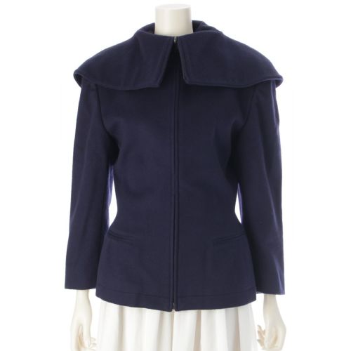 クロードモンタナ Claude Montana ウール カシミヤ ヴィンテージ スーパーハイネック ジップアップ コート ジャケット アウター ネイビー 38/4