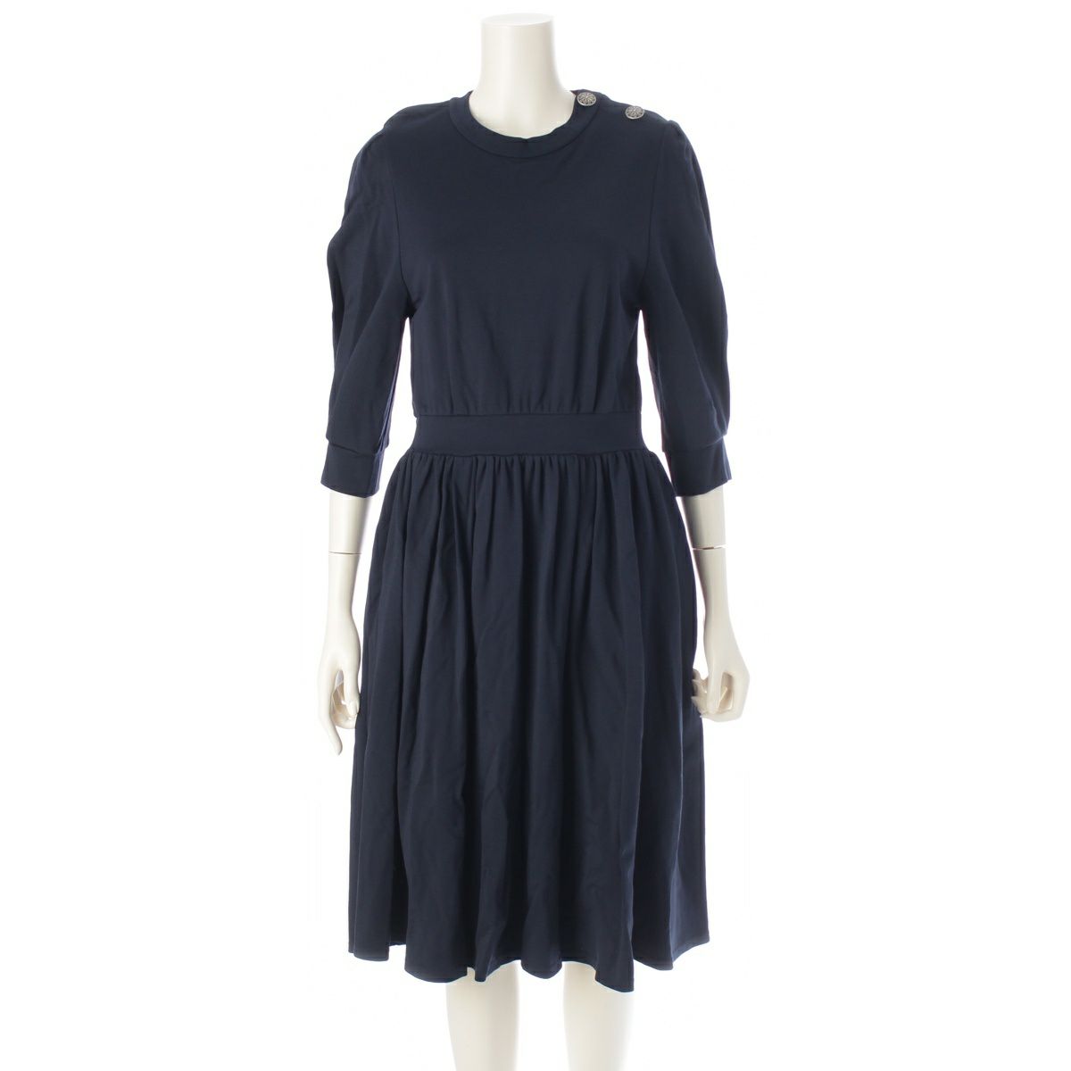 デイジーリン 22年 レーヨン ナイロン Dress Elegant Lady パフスリーブ 肩ボタン フレア ワンピース ドレス 06608 ミッドナイトブルー 38