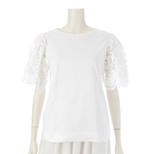 ドゥロワー 22SS コットン レース クルーネック 半袖Ｔシャツ トップス 6517-206-0642 ホワイト