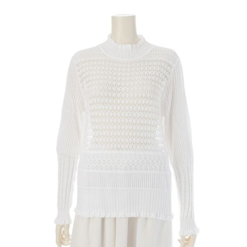 パトゥ 編み込み シアー リブ ニット 長袖 トップス 21PA2-KN040-31 ホワイト M