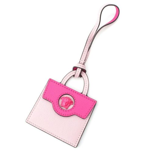 ヴェルサーチェ レザー メデューサ バッグ型 ミラー バッグチャーム キーホルダー ピンク