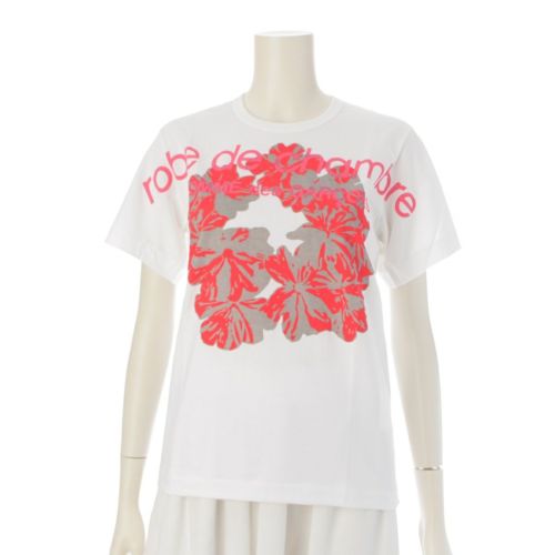 ローブドシャンブルコムデギャルソン AD1999 コットン ロゴプリント 半袖Ｔシャツ トップス RT-100220 ホワイト ピンク