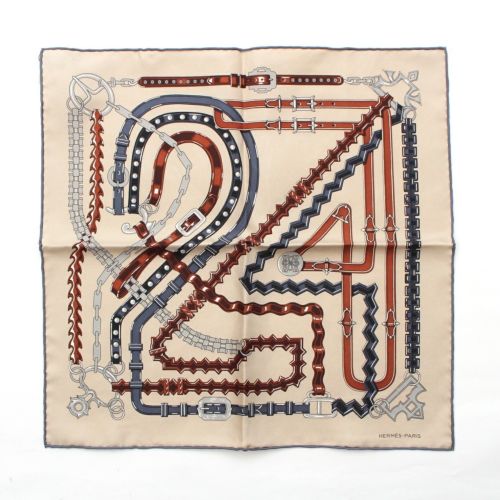 エルメス カレ45 24 Brides et Chaines ブリッド エ シェーヌ シルク スカーフ ベージュ