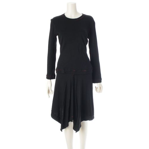 イッセイミヤケ フェット ウール ステッチデザイン 長袖 トップス ドレープ スカートセットアップ IF44JK538 IF44JG548 ブラック レッド 2