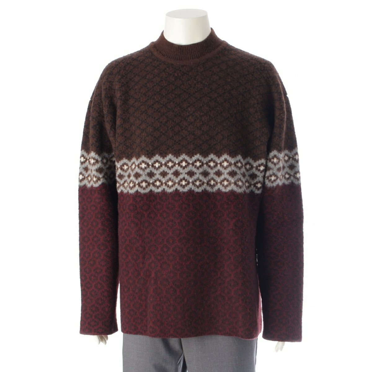 ジルサンダー ウール メンズ クルーネック オーバーサイズ ニット セーター JSMP752030 ボルドー ブラウン 44