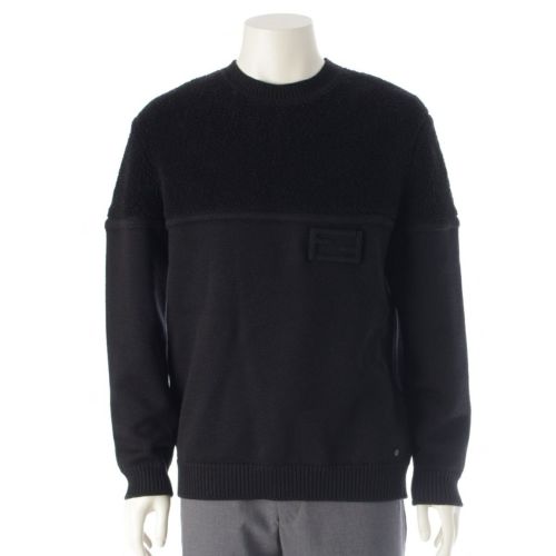 フェンディ 22年 ウール FFロゴ ボア切替 ニット セーター トップス 12CPF-22-2672 ブラック 50