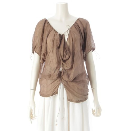 ステラマッカートニー 2004 コットン×シルク アシンメトリー 変型 シースルー ドローストリング トップス ブラウン 40