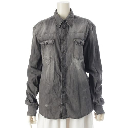 ドルチェアンドガッバーナ コットン GOLD ダメージ加工 ダンガリー 長袖シャツ トップス ブラック グレー系 42