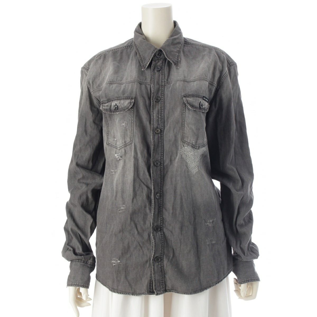 ドルチェアンドガッバーナ コットン GOLD ダメージ加工 ダンガリー 長袖シャツ トップス ブラック グレー系 42