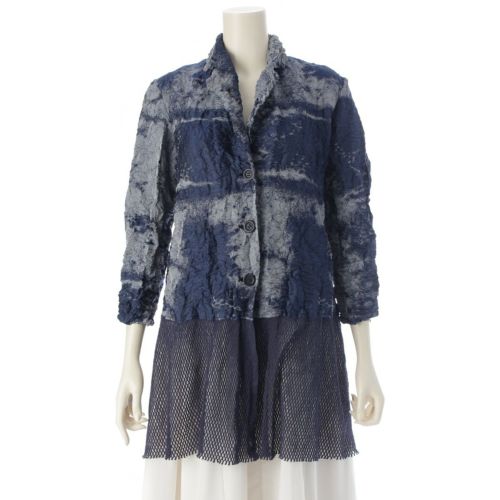 イッセイミヤケ メッシュ切替 コットン ナイロン シワ加工 変形 テーラードジャケット トップス IM21FD103 ネイビー 2