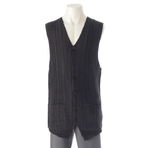 イッセイミヤケ メン 97SS ワッフル プリーツ ロング ベスト ME71-FE434 ブラック L