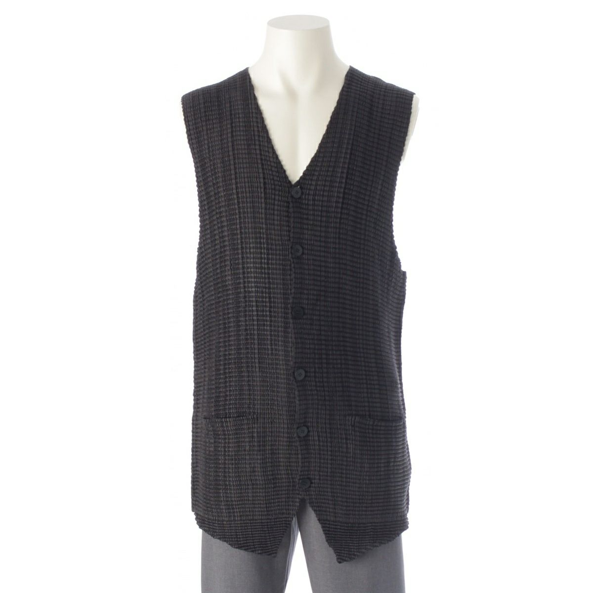 イッセイミヤケ メン 97SS ワッフル プリーツ ロング ベスト ME71-FE434 ブラック L