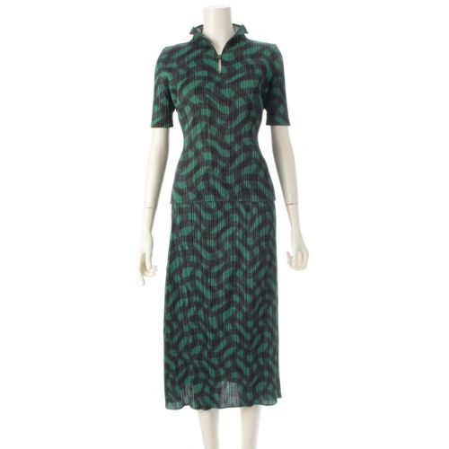 プリーツプリーズ イッセイミヤケ 17年 総柄 半袖 トップス ロング スカートセットアップ PP73-JK781/PP73-JG784 グリーン×ブラック 3/2