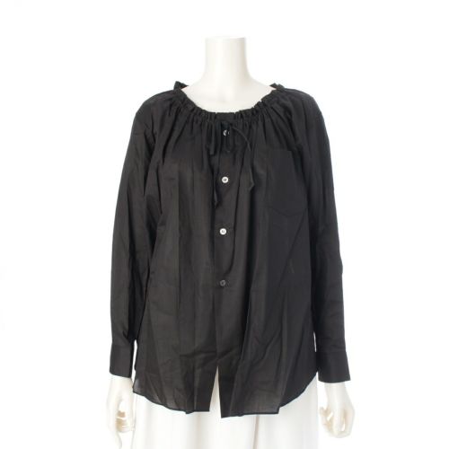 コムデギャルソン AD2016 コットン ノーカラー フリル リボン デザイン 長袖 ブラウス シャツ トップス GR-B023 ブラック XS