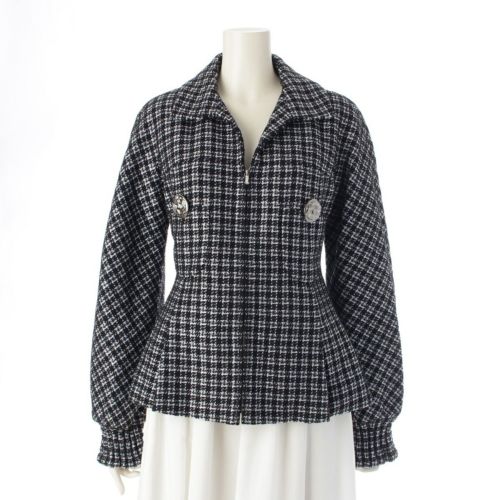 シャネル コットン×ナイロン ココボタン ツイード テーラードジャケット P53874 ブラック 38