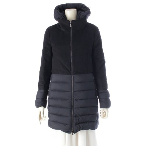 ムーレー ANGELE-LE 切り替え フード付き ジップアップ ダウンコート アウター ブラック×ネイビー 38