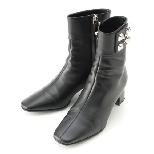 エルメス レザー デクベルト コリエドシアン シルバー スタッズ ブーツ シューズ アンクル ブラック 36