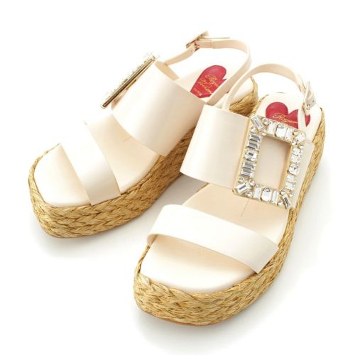 ロジェヴィヴィエ ストラスバックル ビジュー ウェッジソール サンダル シューズ ベージュ 34