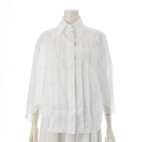 シャネル コットン プリーツ リボン デザイン ブラウス シャツ P37181 ホワイト 42