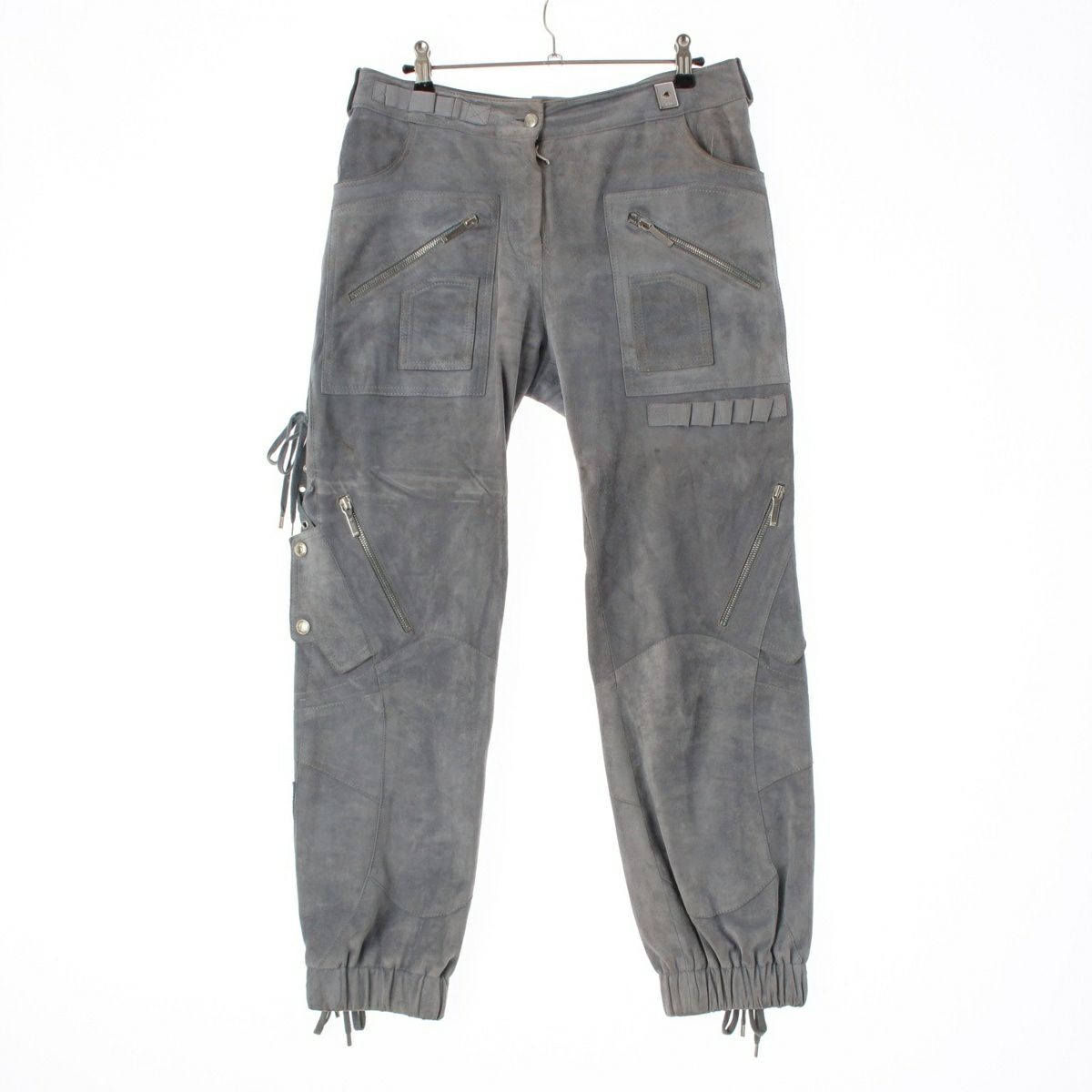 クリスチャンディオール 2003年 カーフスキン ガリアーノ レースアップ ジップデザイン パンツ ボトムス 3P14044050 グレー系 40