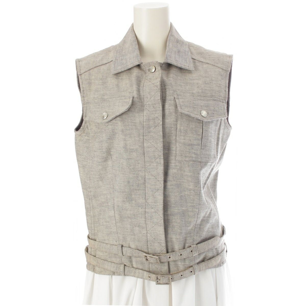 クリスチャンディオール 2001 コットン ガリアーノ期 裾ベルト デニム ジャケット ベスト 1P12021071 ベージュ ブラウン 40