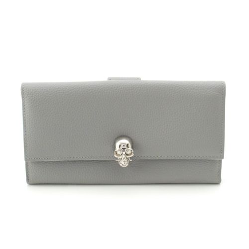 アレキサンダーマックイーン レザー スカルモチーフ ロング ウォレット 長財布 275330 グレー×ピンク