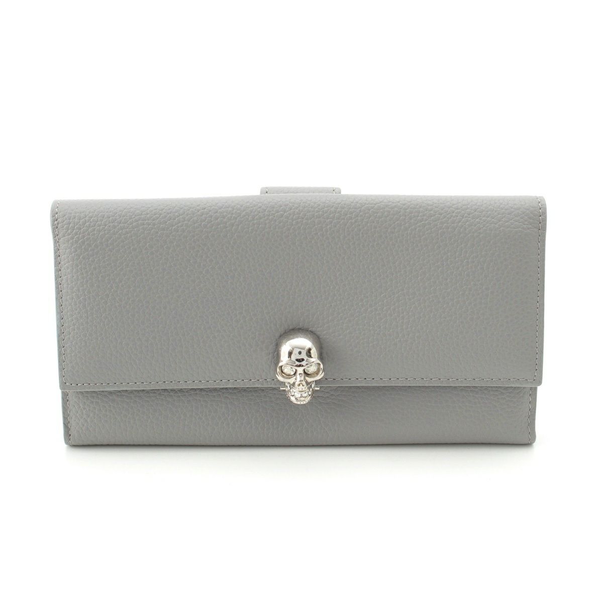 アレキサンダーマックイーン レザー スカルモチーフ ロング ウォレット 長財布 275330 グレー×ピンク