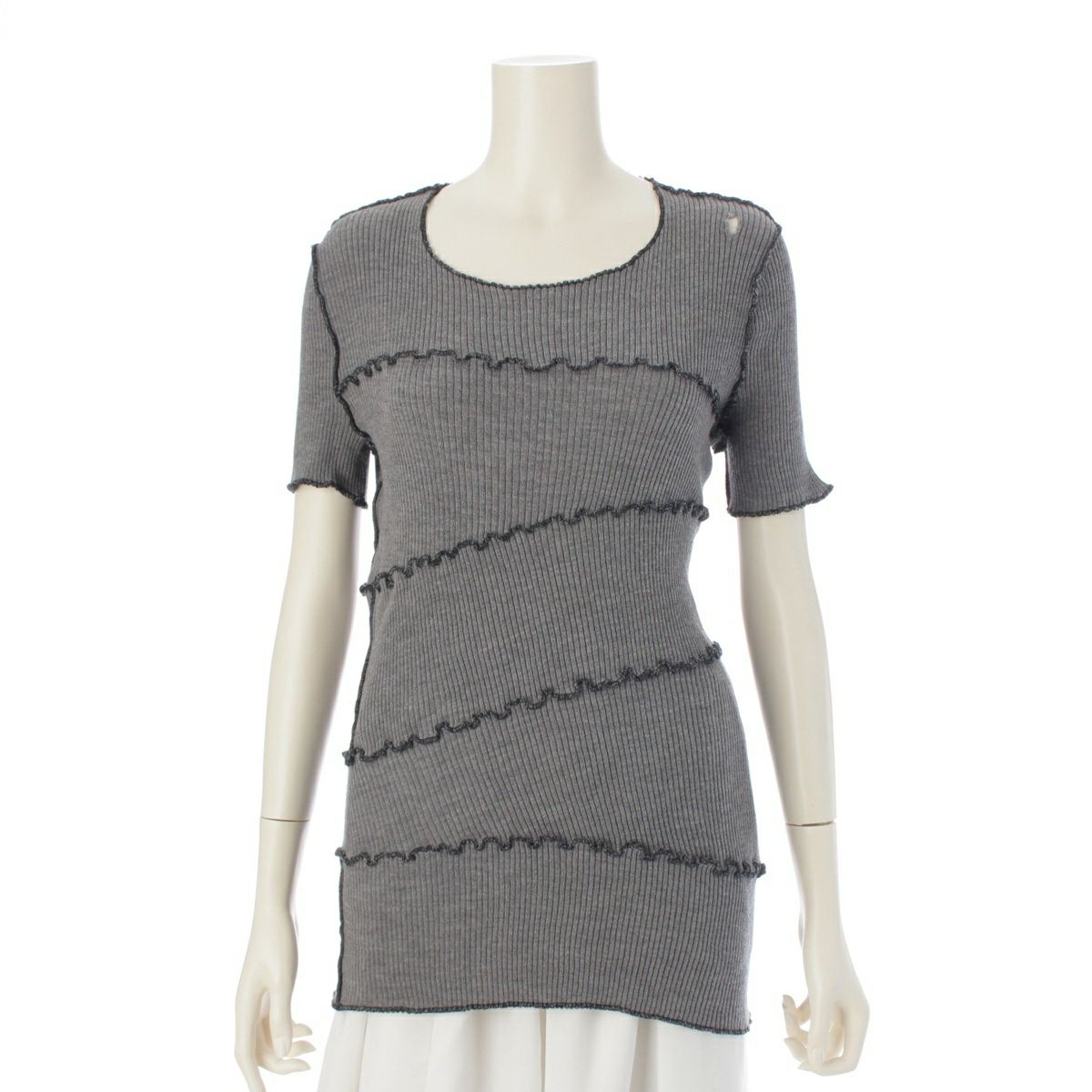 ジュンヤワタナベコムデギャルソン AD1992 93SS ウール 変形 リブ ニット ロングトップス JN-110020 グレー ブラック ‐