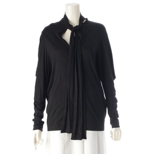 ジルサンダー 09SS シルク混 ラフシモンズ期 変型 ロング 長袖Ｔシャツ トップス ブラック 36