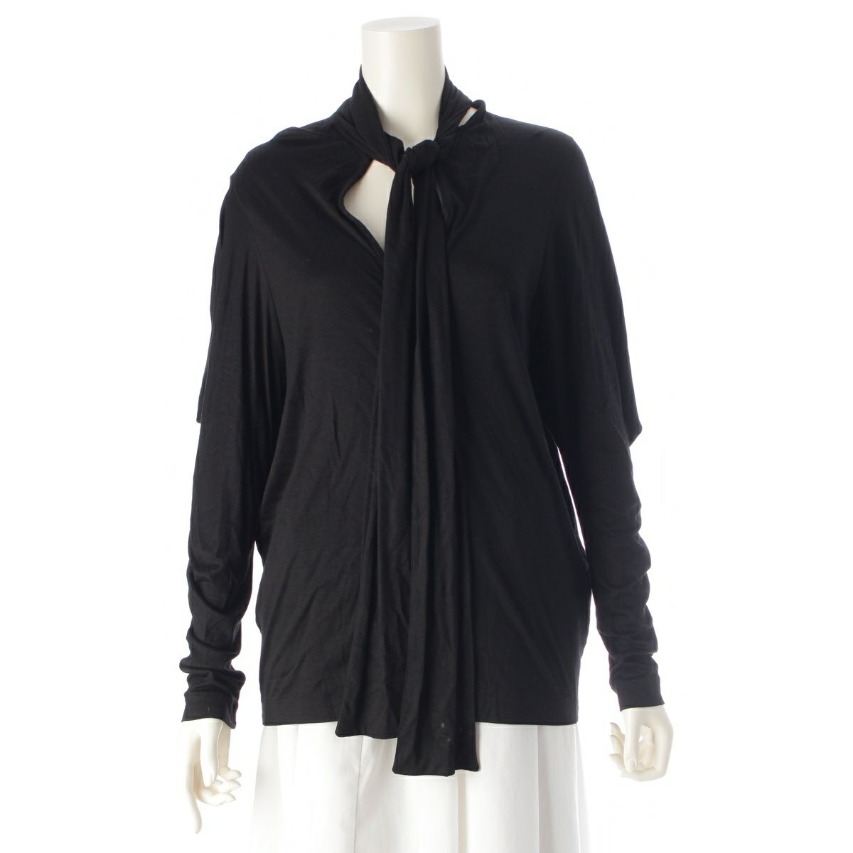 ジルサンダー 09SS シルク混 ラフシモンズ期 変型 ロング 長袖Ｔシャツ トップス ブラック 36