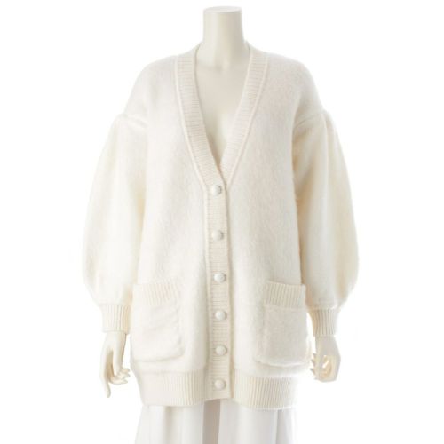 フェンディ 20年 ニット モヘヤ ナイロン オーバーサイズ カーディガン トップス ジャケット ホワイト 38