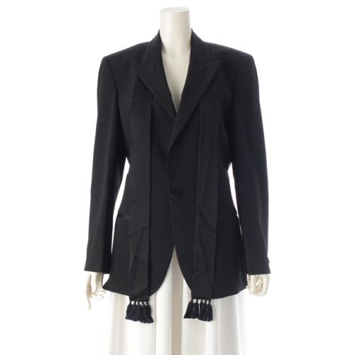 ジャンポールゴルチエ オム ウール タッセル ボウタイ テーラードジャケット 肩パッド付 ブラック 36