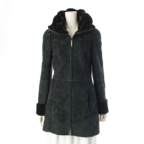サルヴァトーレフェラガモ スウェード ファー ジップアップ コート アウター モスグリーン 38