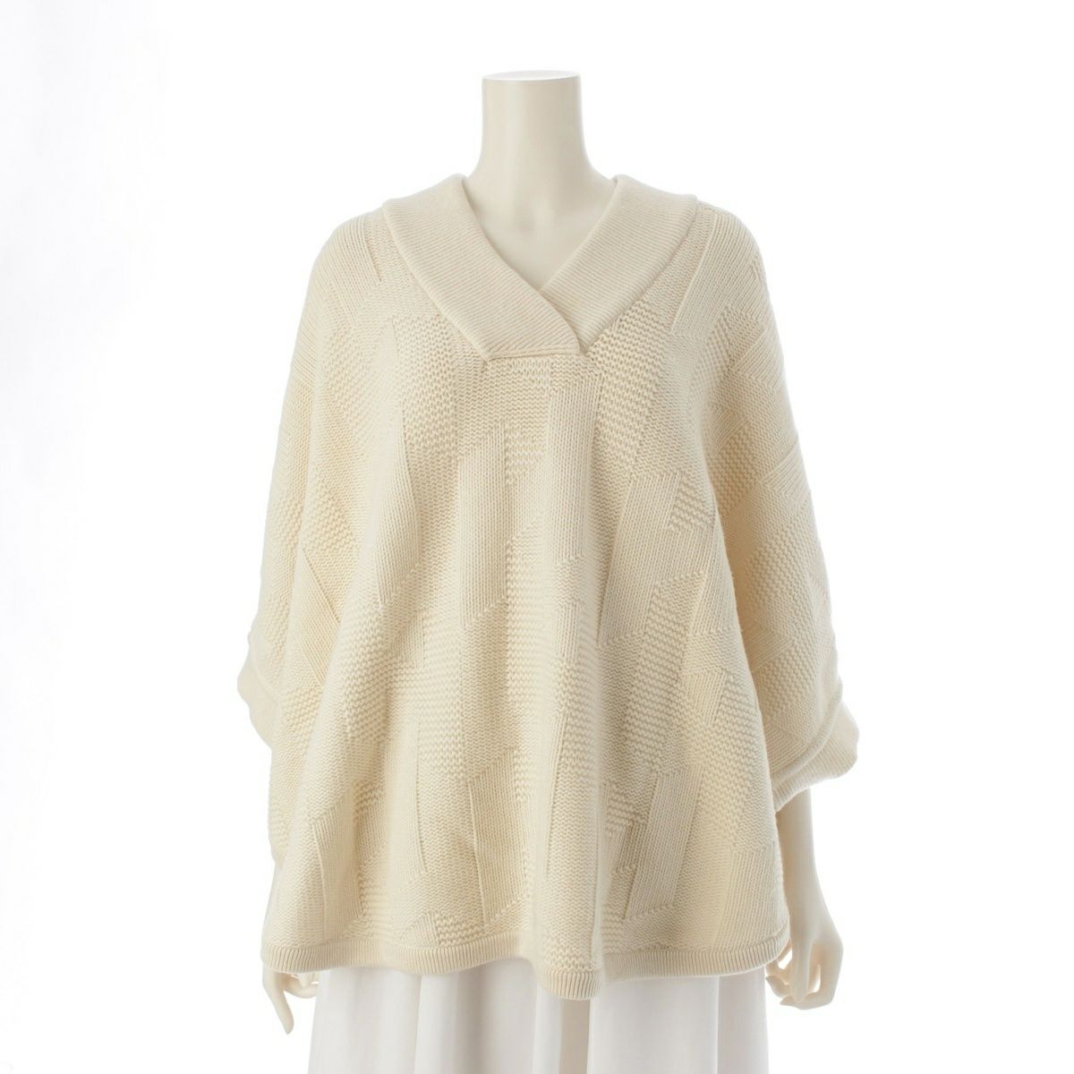 エルメス 23AW ウール ニット セーター Hモチーフ ポンチョ 3H2602D4 アイボリー ホワイト 34