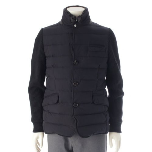 ムーレー ROGERS-KNM ナイロン ウール カシミヤ ニット切替 ダウンジャケット アウター ネイビー 48