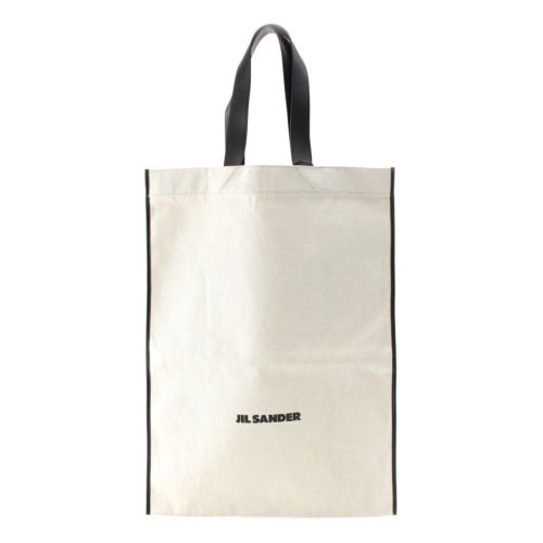 ジルサンダー Flat Shopper フラットショッパー キャンバス ロゴプリント トートバッグ ハートポーチ付き アイボリー