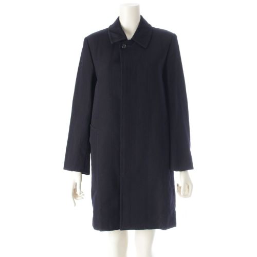 コムデギャルソン AD2001 ウール ストライプ 刺繍 ミディアム ステンカラーコート アウター GC-C014 ネイビー S