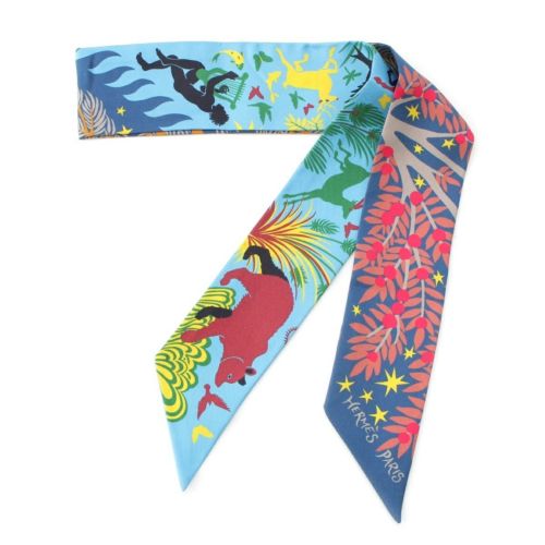 エルメス ツイリー シルク オルフェウスの魅力に誘われて Sous le Charme d'Orphee スカーフ マルチカラー ブルー